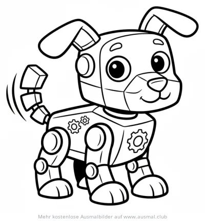 Roboter Hund Ausmalbild mit Zahnrädern
