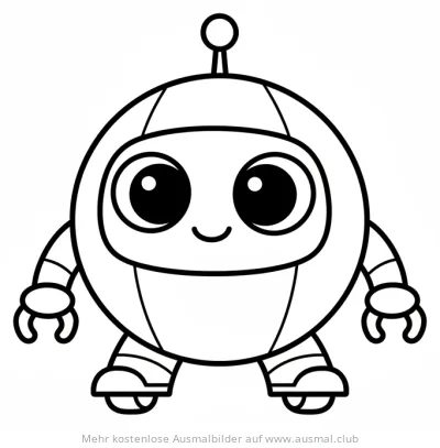 Freundlicher, runder Roboter Ausmalbild