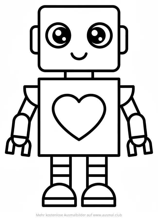 Freundlicher Roboter mit Herz Ausmalbild