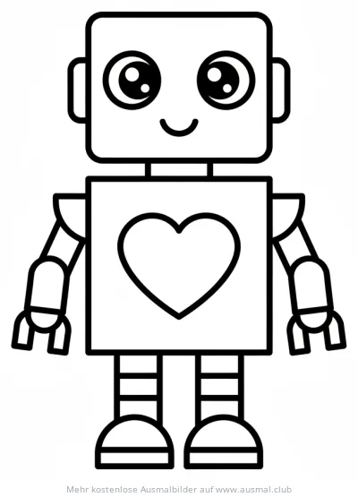 Freundlicher Roboter mit Herz Ausmalbild