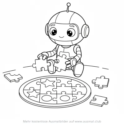 Roboter legt ein Puzzle zusammen Ausmalbild