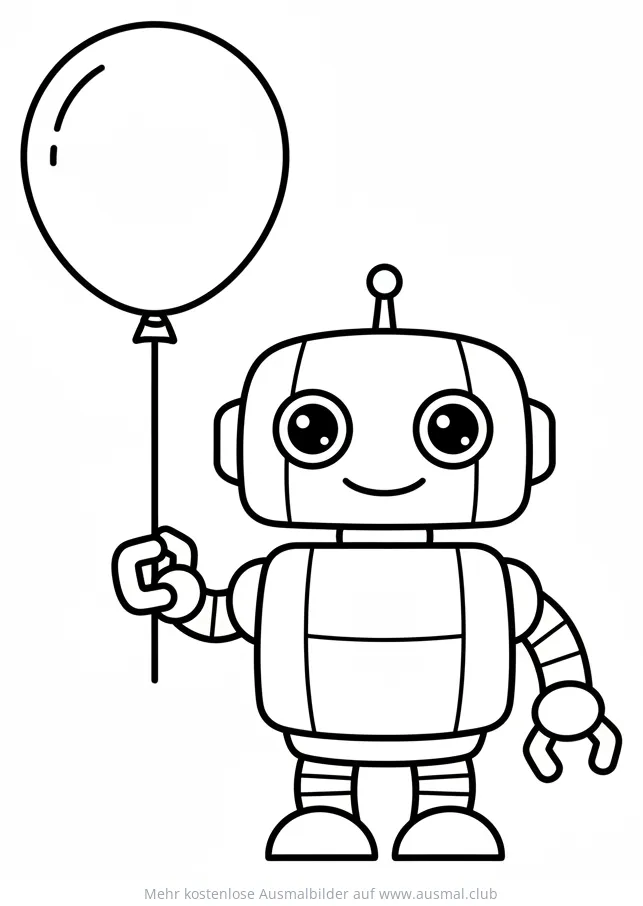 Freundlicher Roboter mit Ballon Ausmalbild