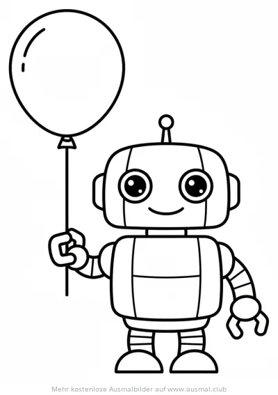 Freundlicher Roboter mit Ballon Ausmalbild