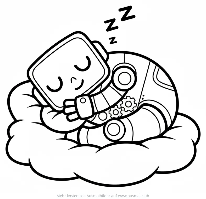 Schlafender Roboter auf Wolke Ausmalbild
