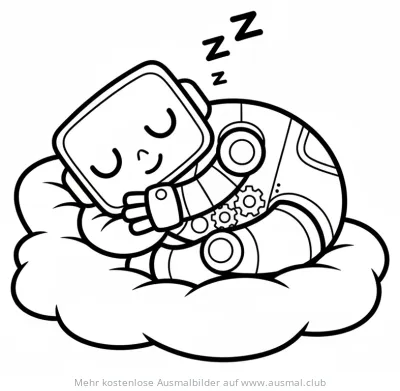 Schlafender Roboter auf Wolke Ausmalbild
