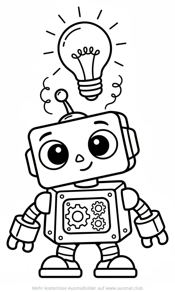 Denkender Roboter mit Glühbirne Ausmalbild