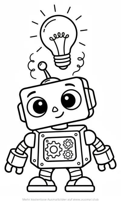 Denkender Roboter mit Glühbirne Ausmalbild