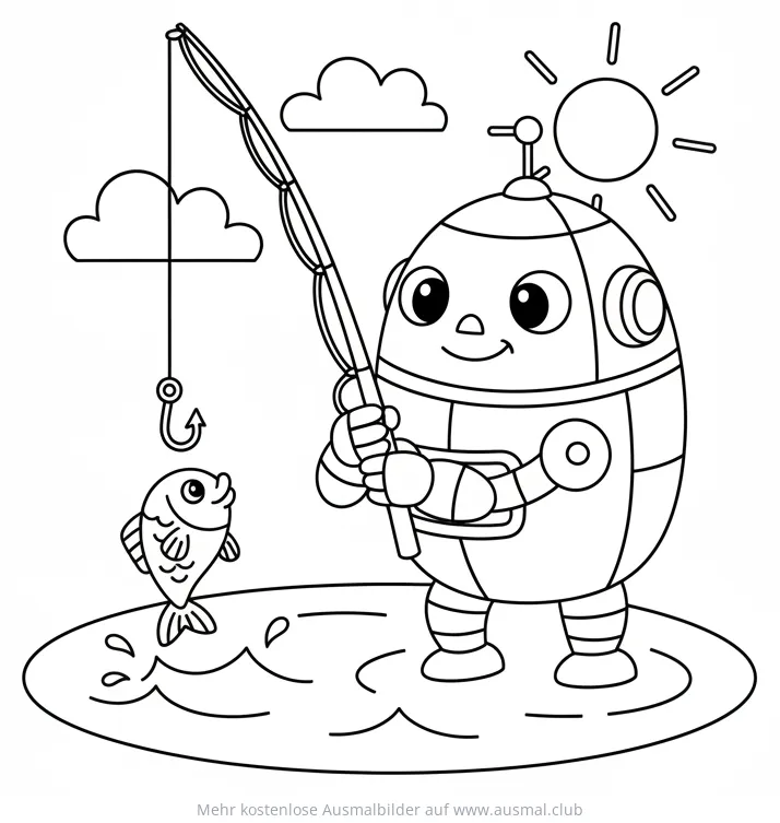 Roboter Angler mit Fisch Ausmalbild