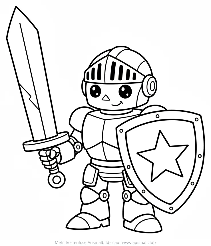 Roboter Ritter mit Schwert und Schild Ausmalbild