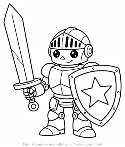 Roboter Ritter mit Schwert und Schild Ausmalbild