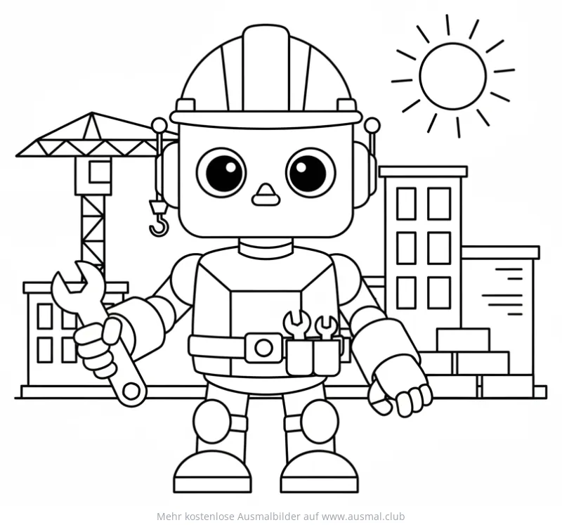 Roboter Bauarbeiter mit Schraubenschlüssel Ausmalbild