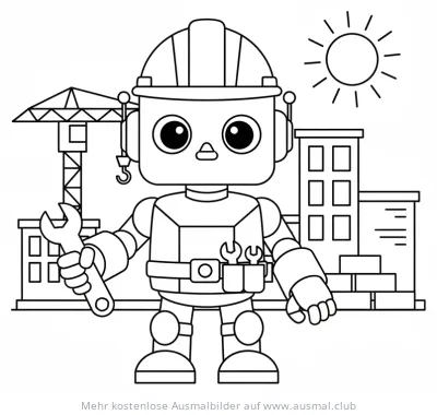 Roboter Bauarbeiter mit Schraubenschlüssel Ausmalbild