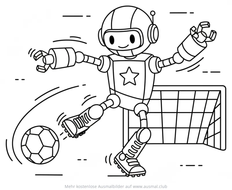 Roboter spielt Fußball Ausmalbild