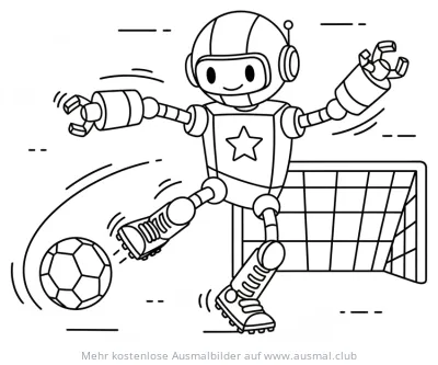 Roboter spielt Fußball Ausmalbild