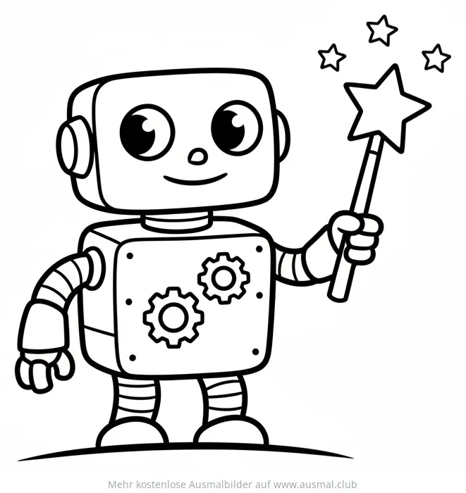 Roboter Zauberer mit Zauberstab Ausmalbild