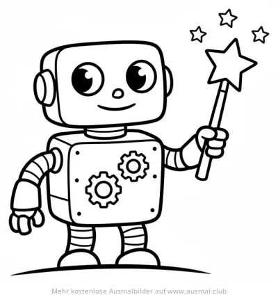 Roboter Zauberer mit Zauberstab Ausmalbild