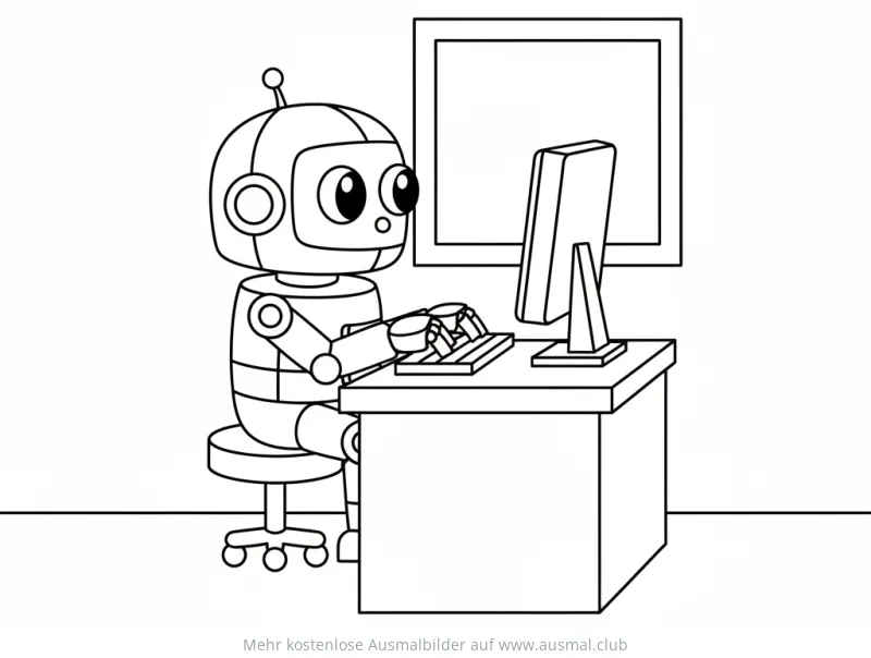 Programmierer Roboter Ausmalbild am Schreibtisch