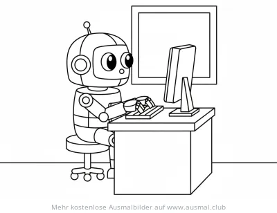 Programmierer Roboter Ausmalbild am Schreibtisch