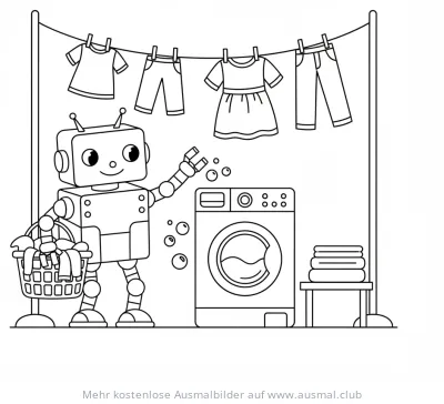 Roboter wäscht Wäsche Ausmalbild