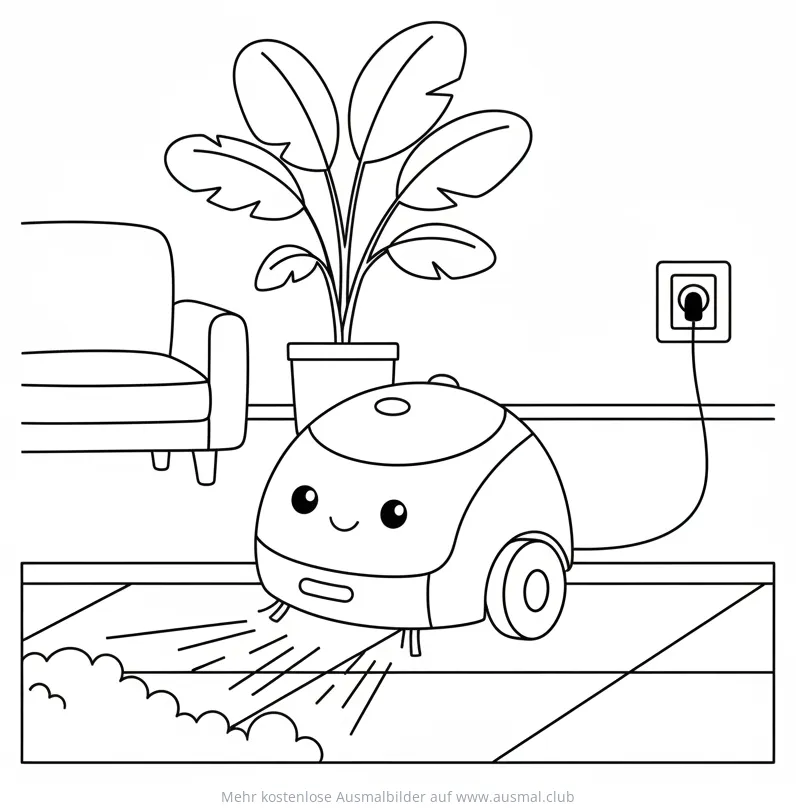 Staubsauger Roboter reinigt Wohnzimmer Ausmalbild