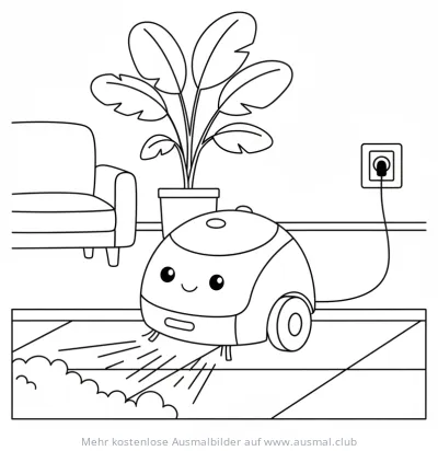 Staubsauger Roboter reinigt Wohnzimmer Ausmalbild