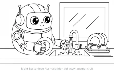 Roboter wäscht Geschirr Ausmalbild