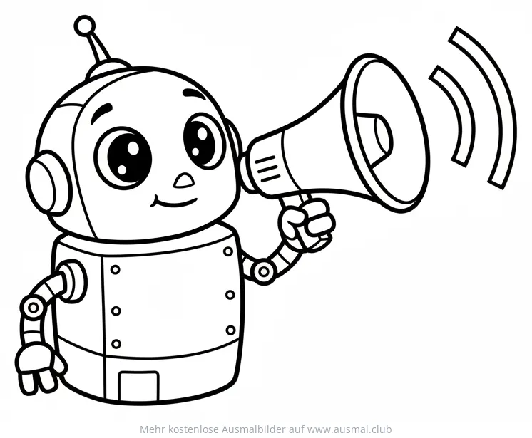 Roboter hält ein Megafon Ausmalbild