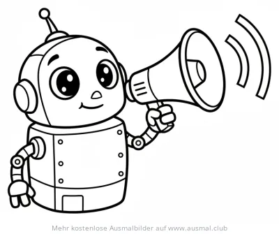 Roboter hält ein Megafon Ausmalbild