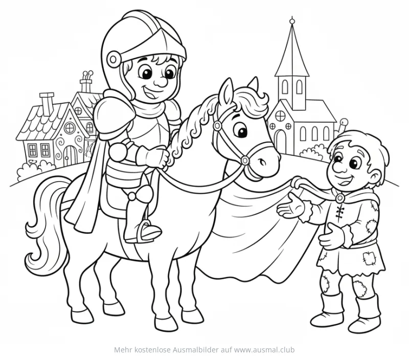 Sankt Martin teilt seinen Mantel mit einem Bettler auf dem Pferd Ausmalbild