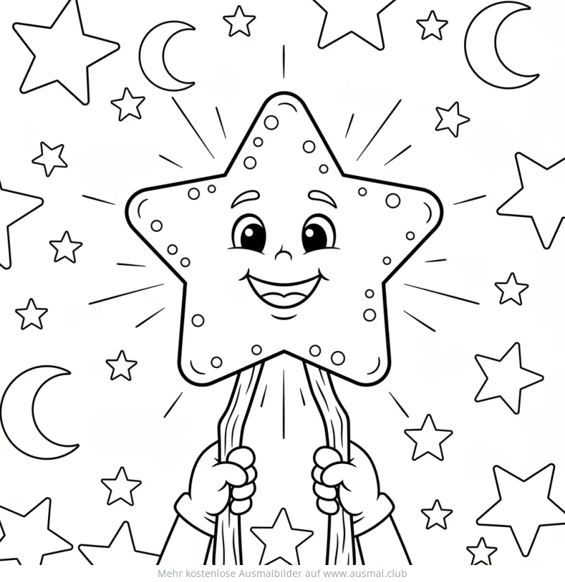 Stern Laterne Ausmalbild mit Kinderhänden