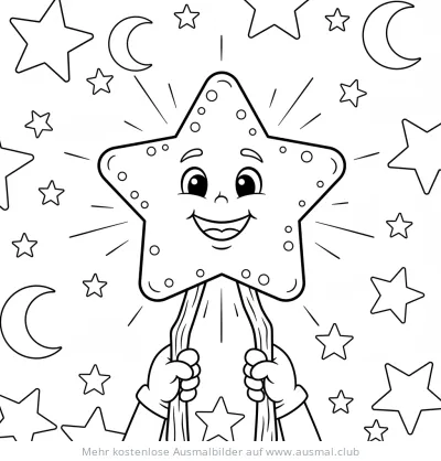 Stern Laterne Ausmalbild mit Kinderhänden