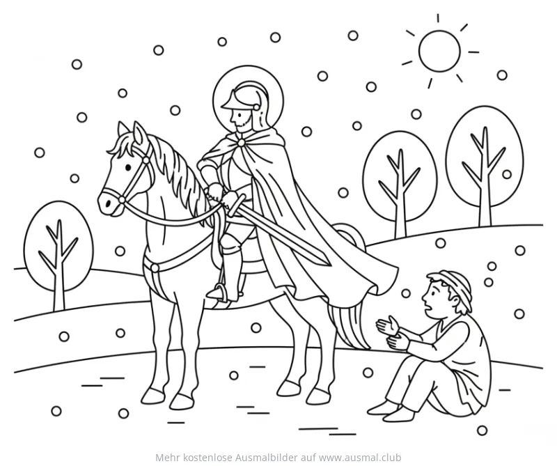 Sankt Martin teilt seinen Mantel mit einem Bettler Ausmalbild