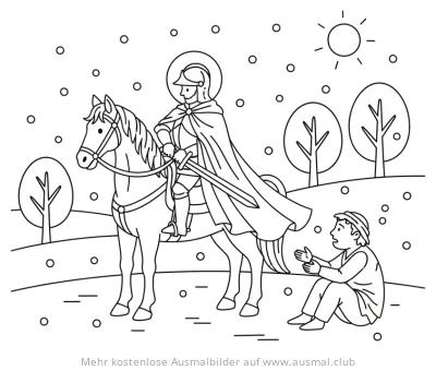 Sankt Martin teilt seinen Mantel mit einem Bettler Ausmalbild