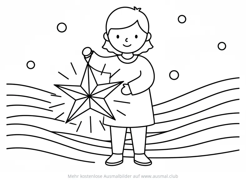 Mädchen mit leuchtender Stern-Laterne Ausmalbild