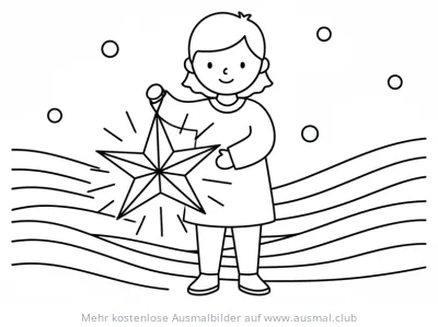 Mädchen mit leuchtender Stern-Laterne Ausmalbild