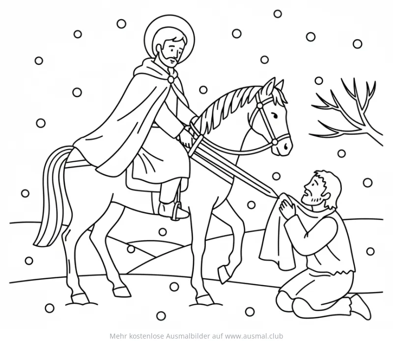Sankt Martin teilt seinen Mantel mit einem Bettler Ausmalbild