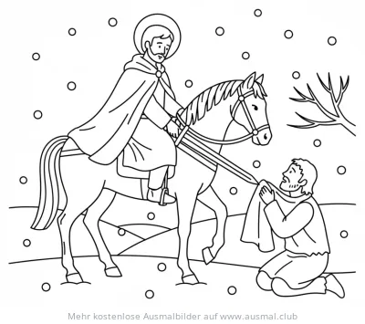 Sankt Martin teilt seinen Mantel mit einem Bettler Ausmalbild