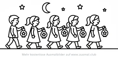 Kinder mit Laternen beim Laternenumzug Ausmalbild