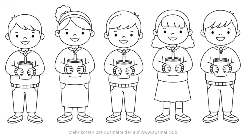 Kerzenkinder mit Laternen Ausmalbild