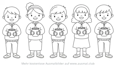 Kerzenkinder mit Laternen Ausmalbild