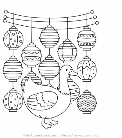 Gans Ausmalbild mit Laternen zu Sankt Martin