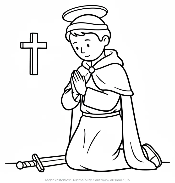 Sankt Martin kniend im Gebet Ausmalbild