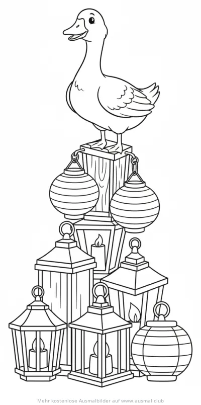 Gans auf Laternenstapel Ausmalbild