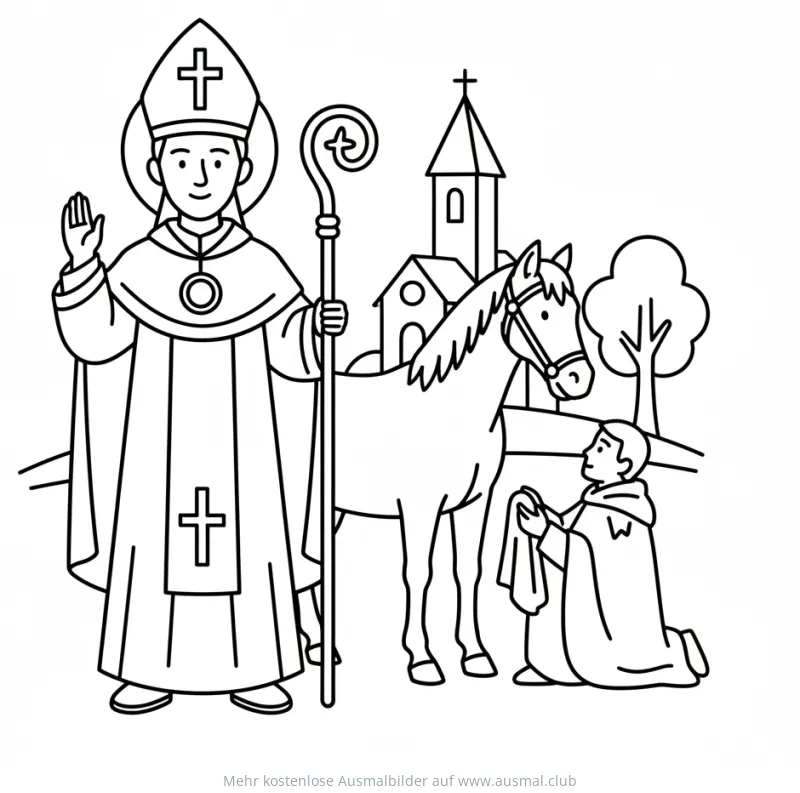 Sankt Martin teilt Mantel Ausmalbild