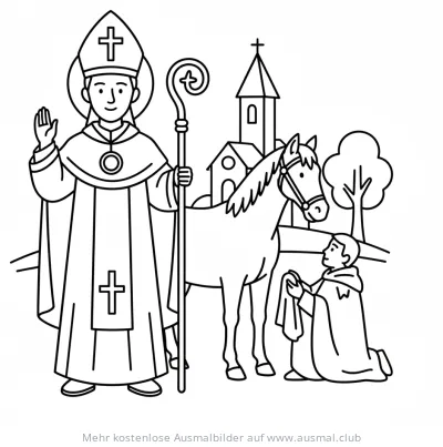 Sankt Martin teilt Mantel Ausmalbild