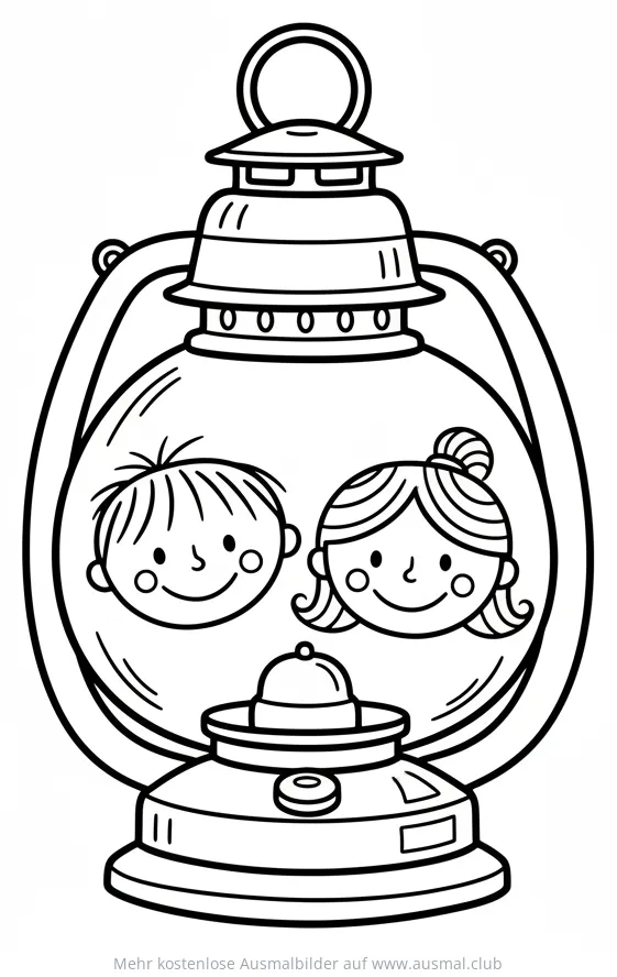 Laterne mit Kindergesichtern Ausmalbild