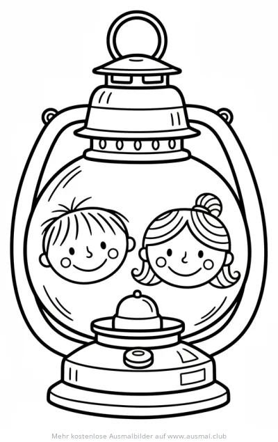 Laterne mit Kindergesichtern Ausmalbild