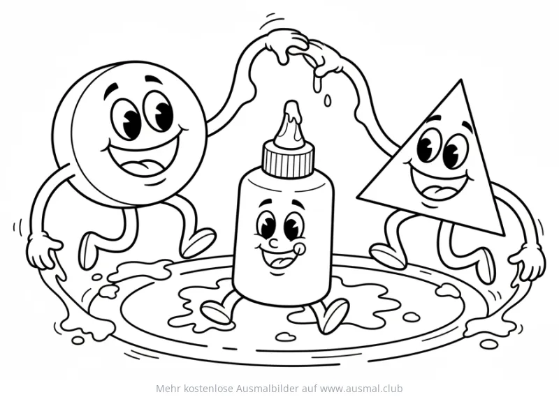 Schere, Kleber, Kreis und Dreieck Ausmalbild mit Gesichtern