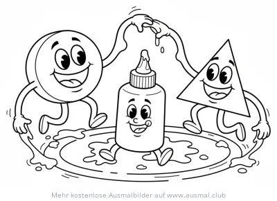 Schere, Kleber, Kreis und Dreieck Ausmalbild mit Gesichtern