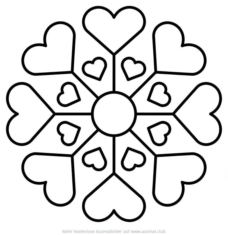 Schneeflocke Ausmalbild mit Herz-Formen